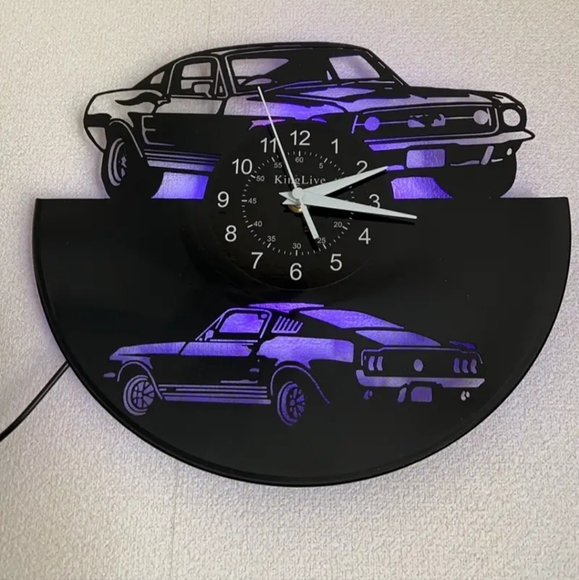 COPY - New Mustang Vinyl Record neon remote control 7 color 12" wall clock - Picture 11 of 14
